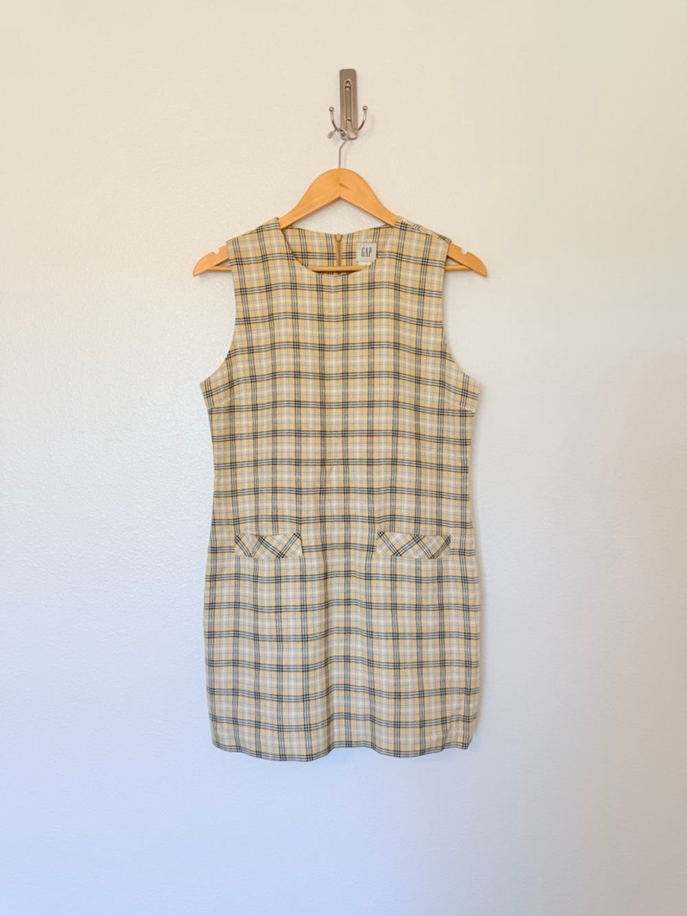 90s VINTAGE GAP Yellow Plaid Sleeveless Shift Dress